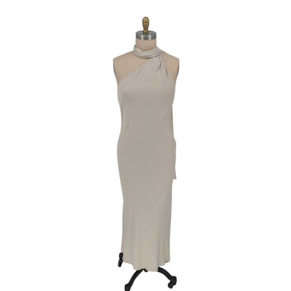 Meshki Halter Satin Slip Dress Champagne Cream Size XL evening wedding party - Picture 1 of 11